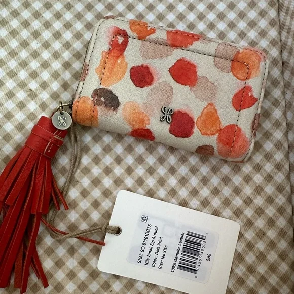 NEW Hobo Nila Zip Around Card Accordion Wallet Key Chain Watercolor Polka Dots - Picture 4 of 6